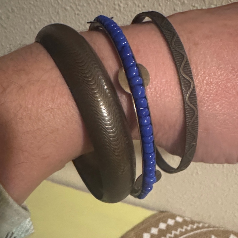 3 Bracelet Set bronze and blue colors, vintage boho vibe